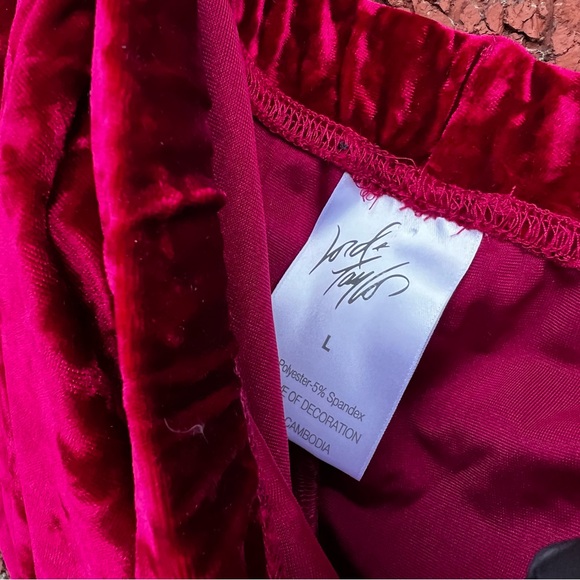 Lord & Taylor Red Burgundy Crushed Red Velvet Pajama Pants - Picture 4 of 4